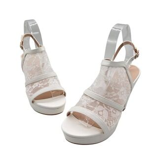 New Allegra K Heels Womens 7‎ Cream Lace Platform Open Toe Ankle Strap Occasion